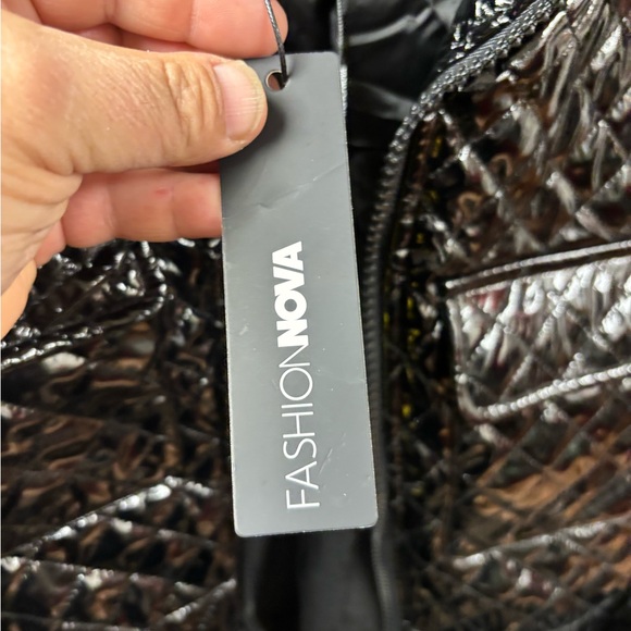 Fashion Nova Shiny Black Quilted Puffer Jacket - Picture 5 of 8